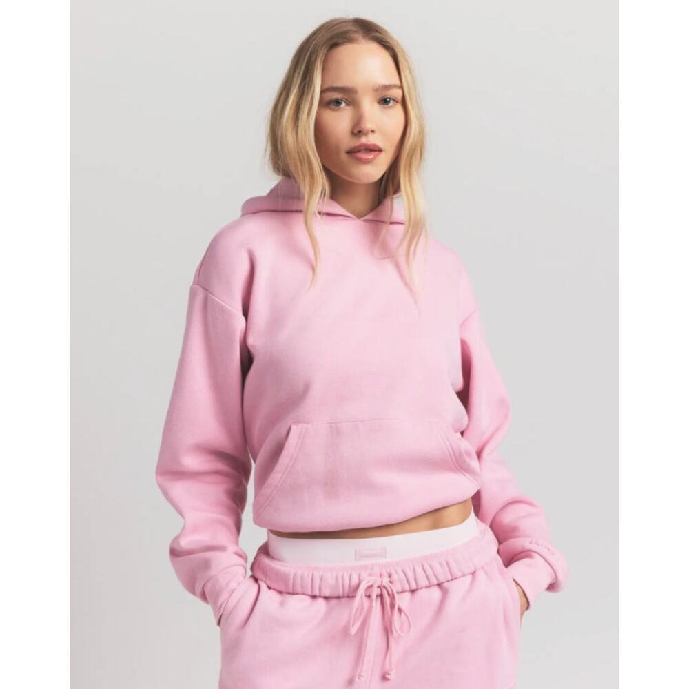 Skims pink cotton fleece classic hoodie - size medium